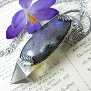 Callisto Jewelry Smoky Quartz Purple Labradorite Amethyst Crystal Pendant Chain